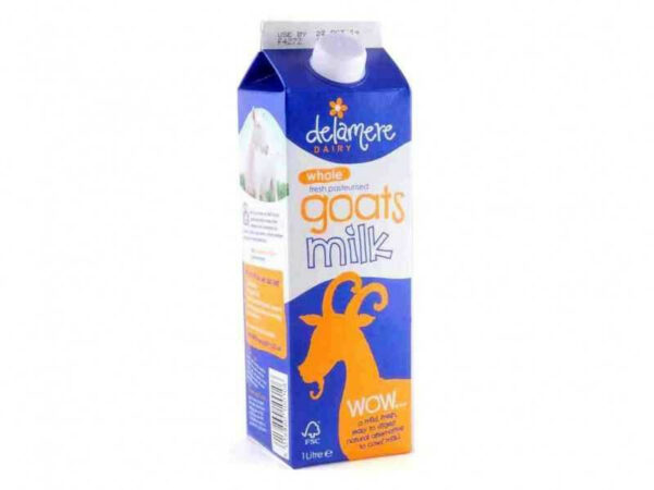 One litre of Delamere whole goats milk