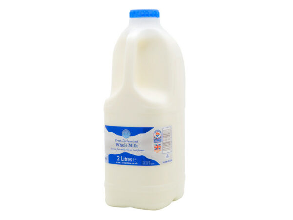 Two litres of pasteurised whole milk