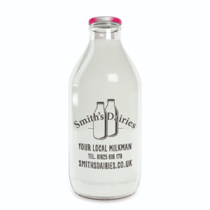 Smiths Dairies logo on organic semi milk bottle