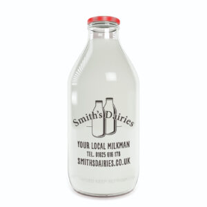 Logo for Smiths Dairies on a glass one pint bottle