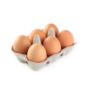 Six eggs in a cardboard egg box